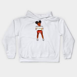 Girl power black anime girl cheerleader with Afro hair in puffs, dimples, brown eyes and dark brown skin side profile. Hair love ! Kids Hoodie